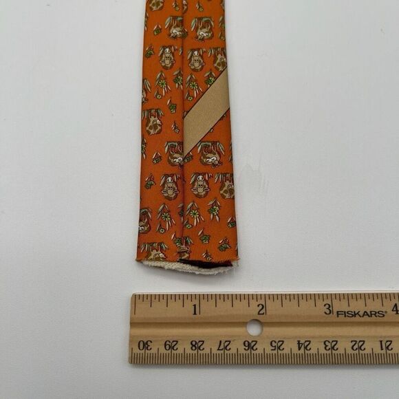 SALVATORE FERRAGAMO Tie Men's Orange ORN Cow All Over Pattern Made in Italy - Picture 8 of 9